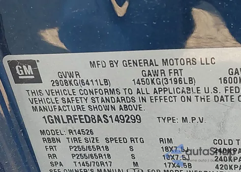 2010 Chevrolet Traverse Lt z USA, uszkodzony, nr VIN 1GNLRFED8AS149299